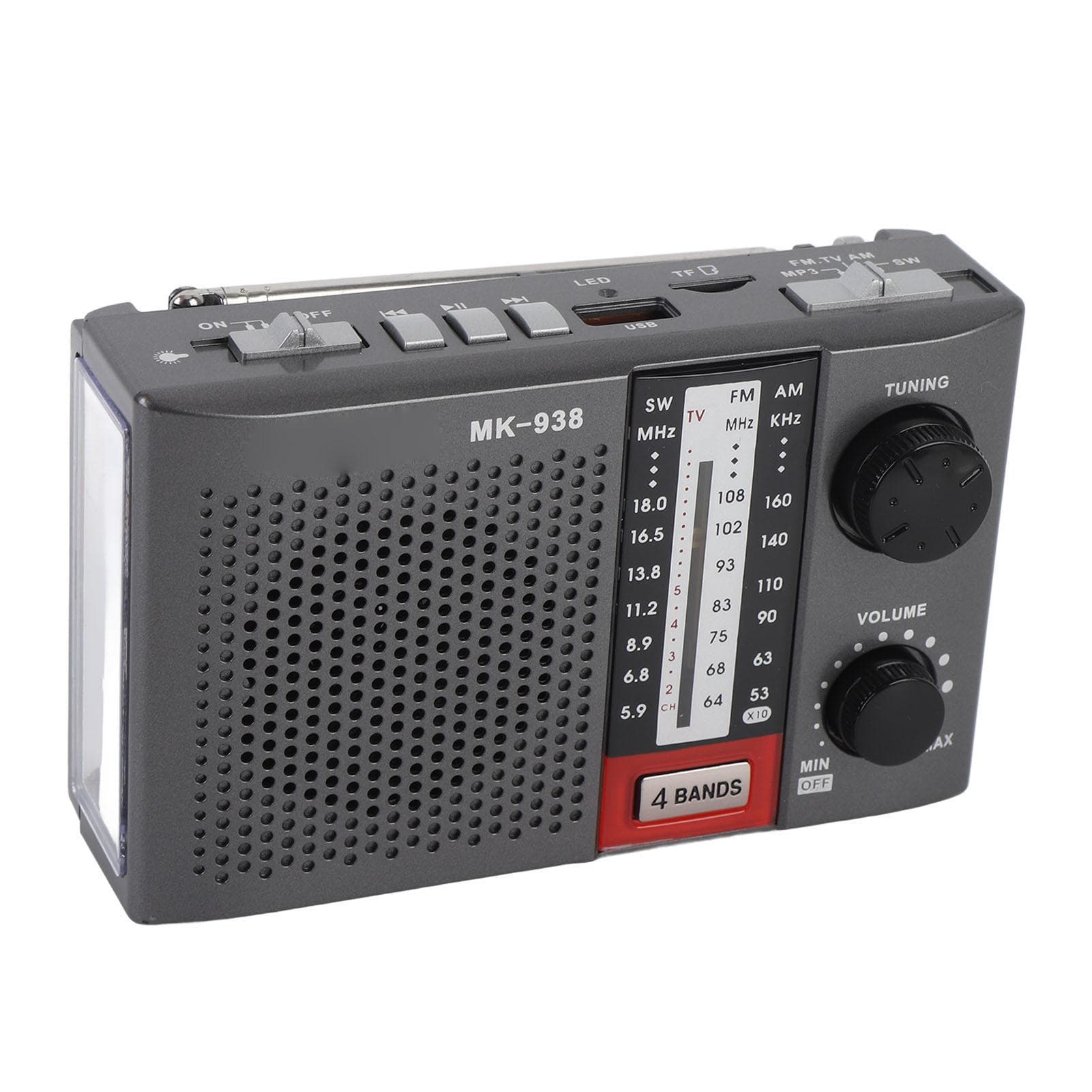 Portable Radio Rechargeable Stereo AM FM SW Full Bands Radio with Antenna Flashlight for Home
