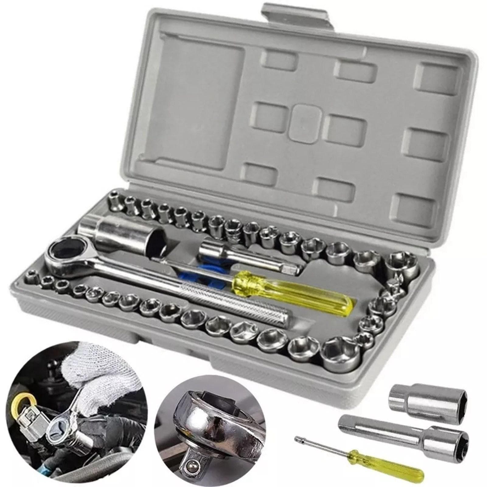 40Pcs Ratchet Wrench Tool Carbon Steel Bit Screw Driver Socket Set Kit for Repair