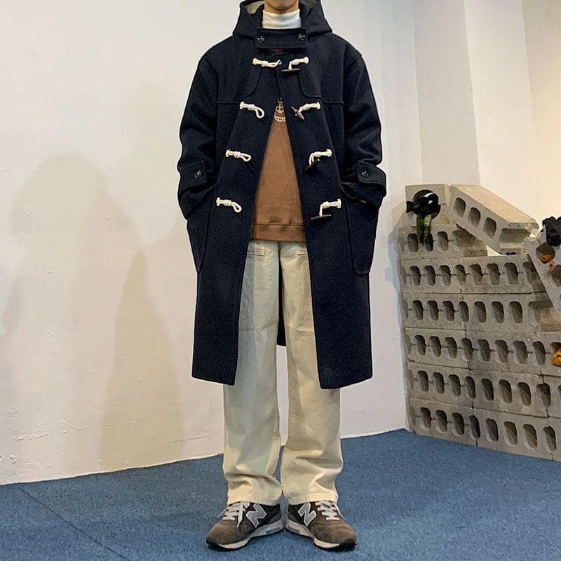 Winter Woolen Coat Men's Medium and Long Men's Trench Coat Loose Hooded Jacket L