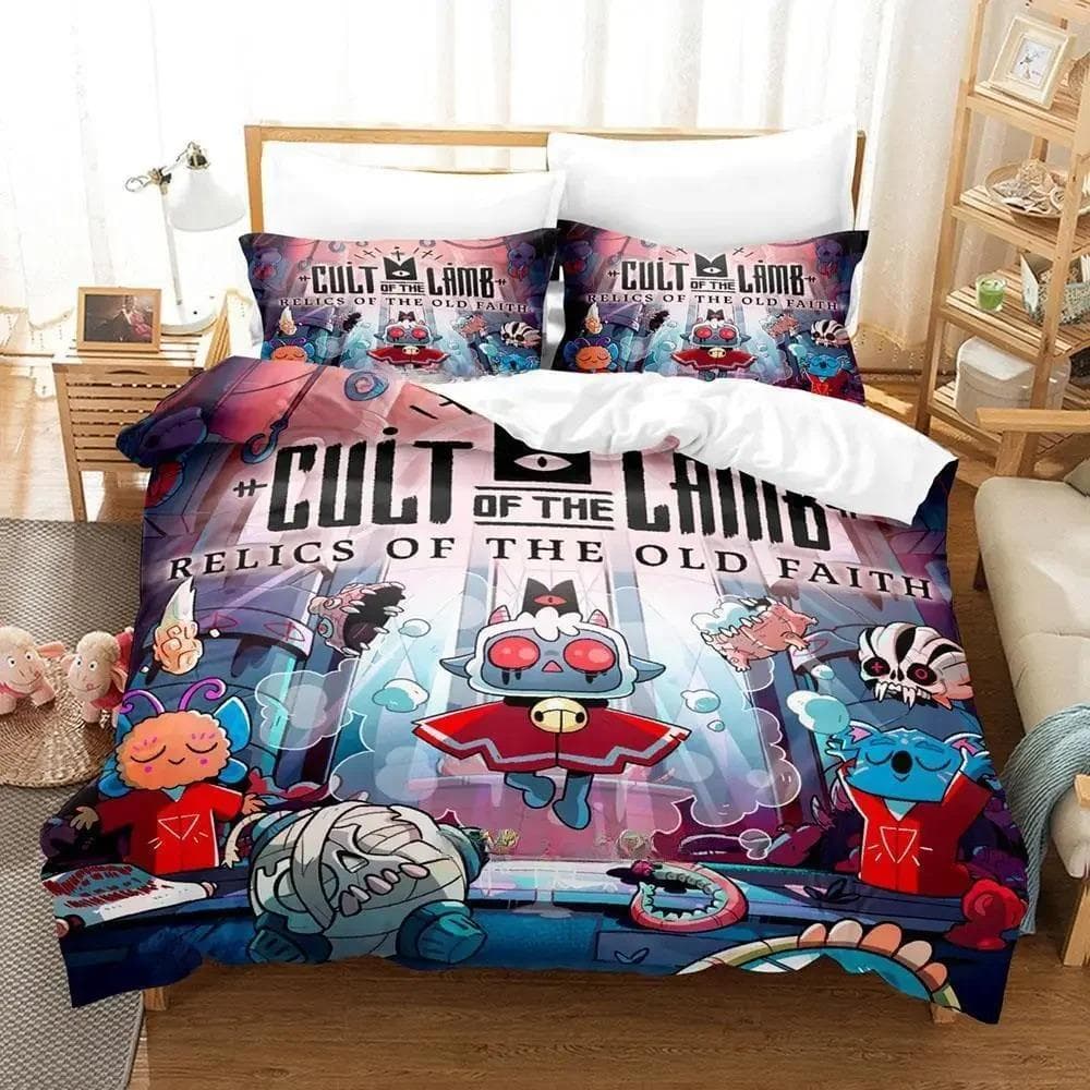 Cult Of The Lamb Bedding Set Single Twin Full Queen King Size Bed Adult Kid Bedroom Duvetcover 3D Print Anime Bed Sheet US Twin 173x218cm