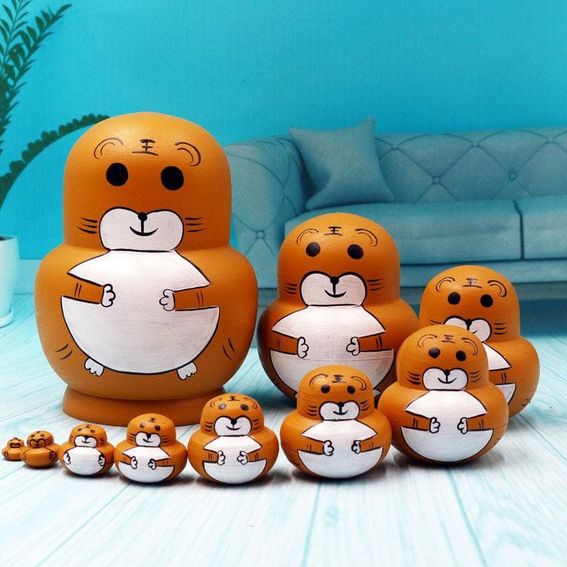 10pcs Animal Pattern Wooden Nesting Toys Nesting Dolls Matryoshka Stacking Dolls 15x10x10cm