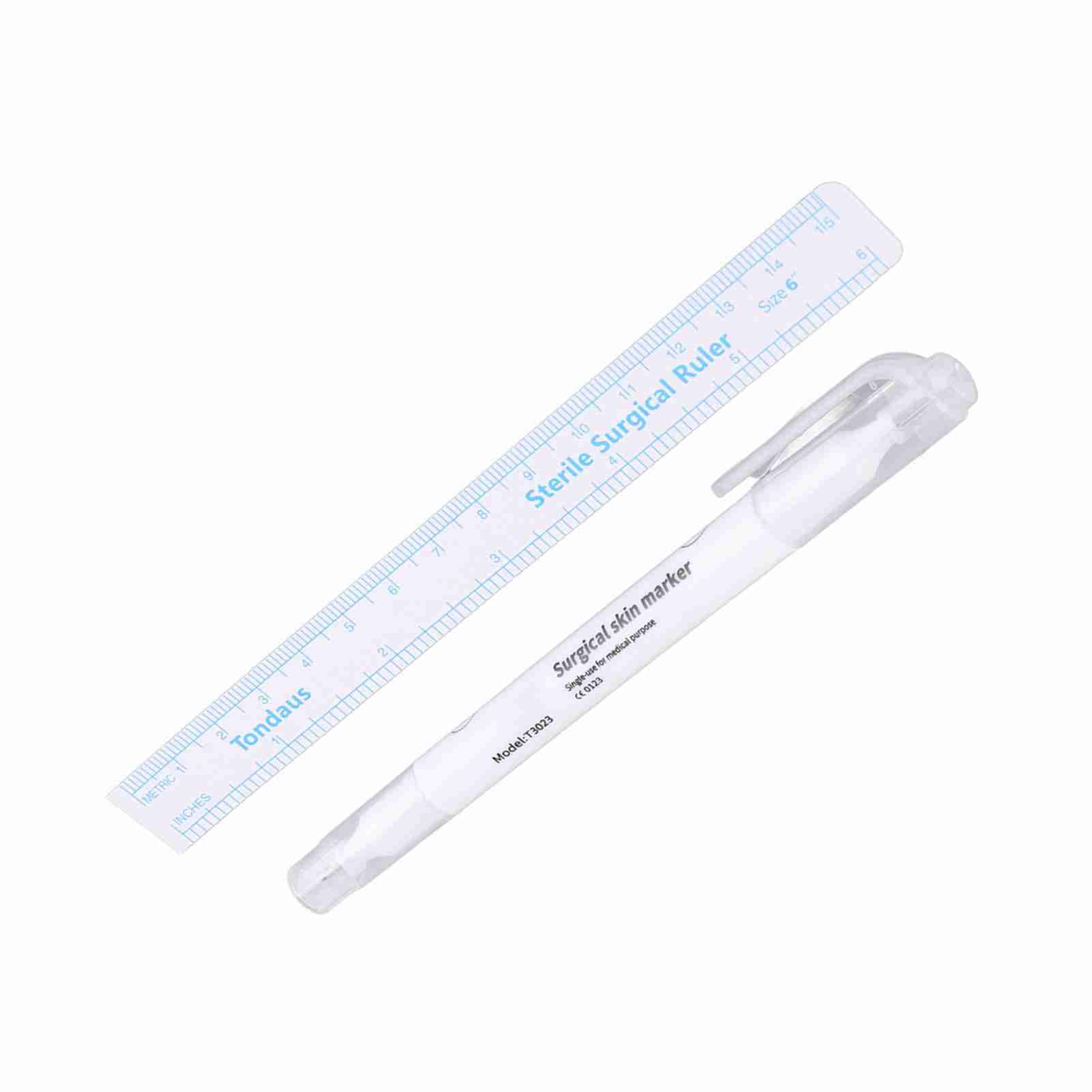 Surgical Piercing Skin Marker Pen With Ruler Tattoo Accessories Double Ended White Handle white