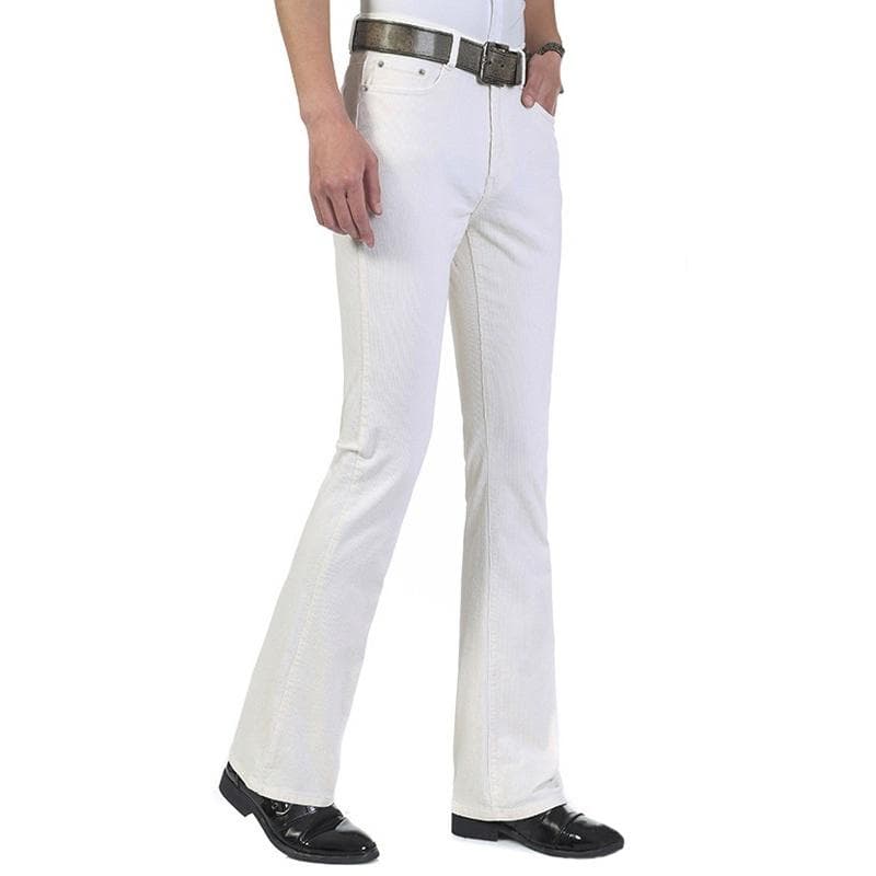 Mens Denim Bootcut Pants 70s Western Cowboy Bell Bottoms Flared Jeans Trousers Casual Plus Size 38 white