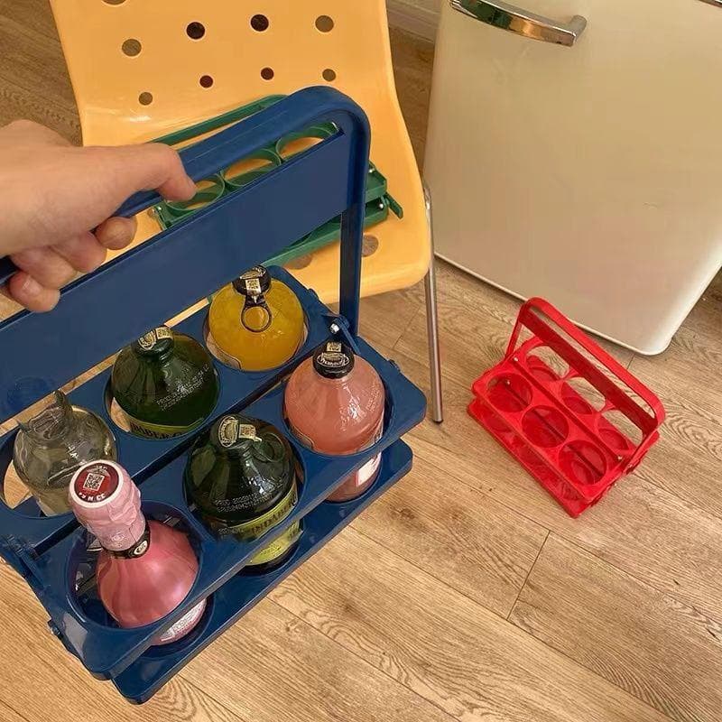 Portable Beer Bottle Rack Pure Color Foldable Beverage Storage Rack Picnic Beer Handle Basket Black blue