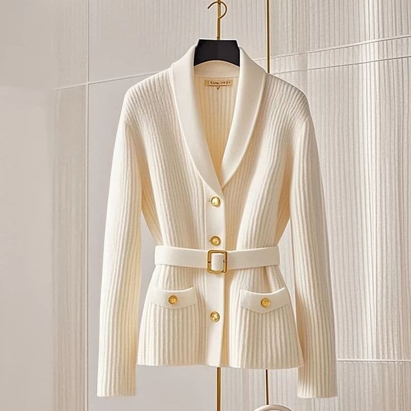 Fashion Women  V-Neck Cardigan Sweaters Jacket Women's Autumn New Elegant Casual Coat Female Long Slim Knitted Ladies S white