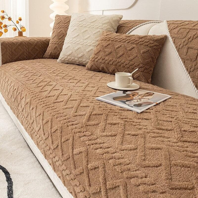Soft Winter Warm Plush Sofa Covers Slipcovers Sofa Towel Non-slip Couch Cover for Living Room 1 2 3 4 Seater W90 x L90cm 1pc coffee
