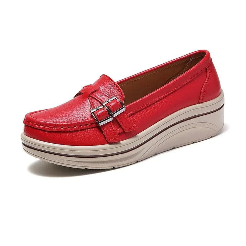 WTEMPO Women Leather Upper Single Shoe Thick Sole Flat Heel Heighten Comfortable Soft Sole Fashion and Versatile Casual Shoes Dropshipping Wholesale 41 red