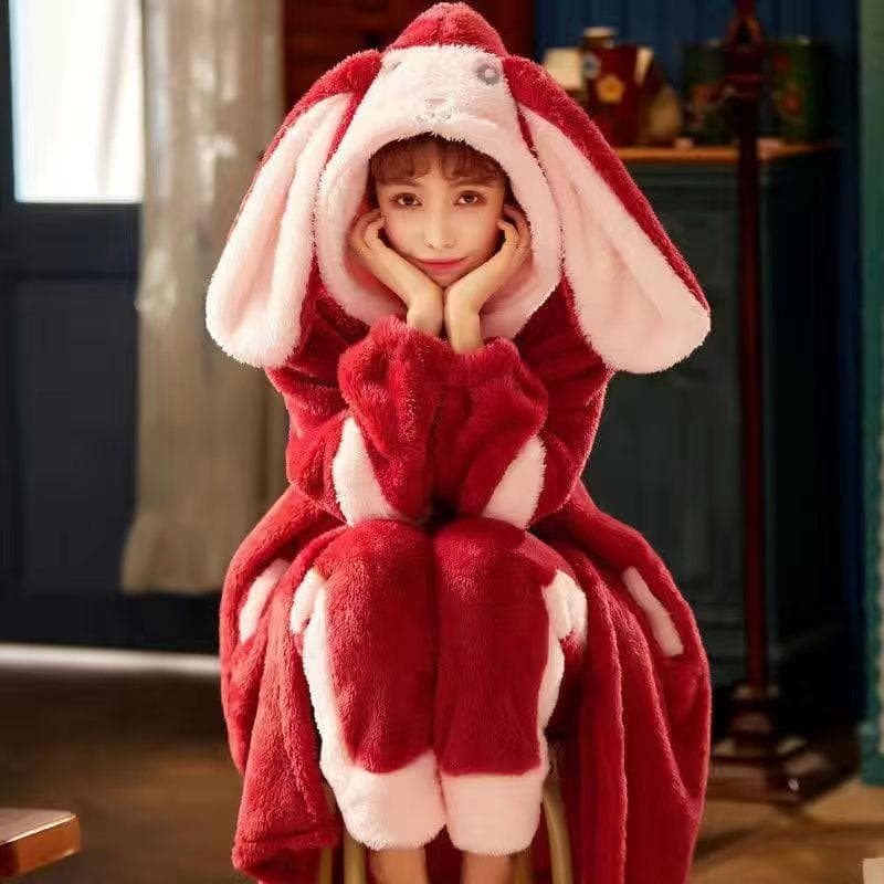 Pajama Lady Autumn/Winter Flannel  Fleece Thick Nightgown Long Lovely Coral Fleece Homewear Set Can Be Worn Outside Comfortable M