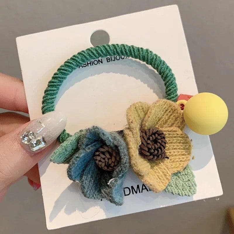 Women Girls Elastic Hair Bands Knitting Wool Flowers Hair Bands Cute Rubber Band Scrunchie Headband Fashion Hair Accessories