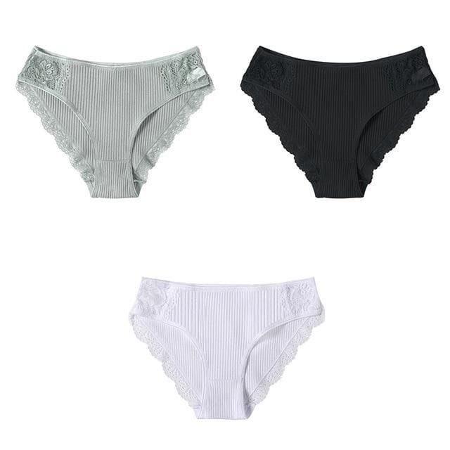 FINETOO 3Pcs/Set Women Cotton Panties Soft Underwear Comfortable Underpants Floral Lace Briefs Low-Rise Knickers Intimates Lingerie M-XL XL