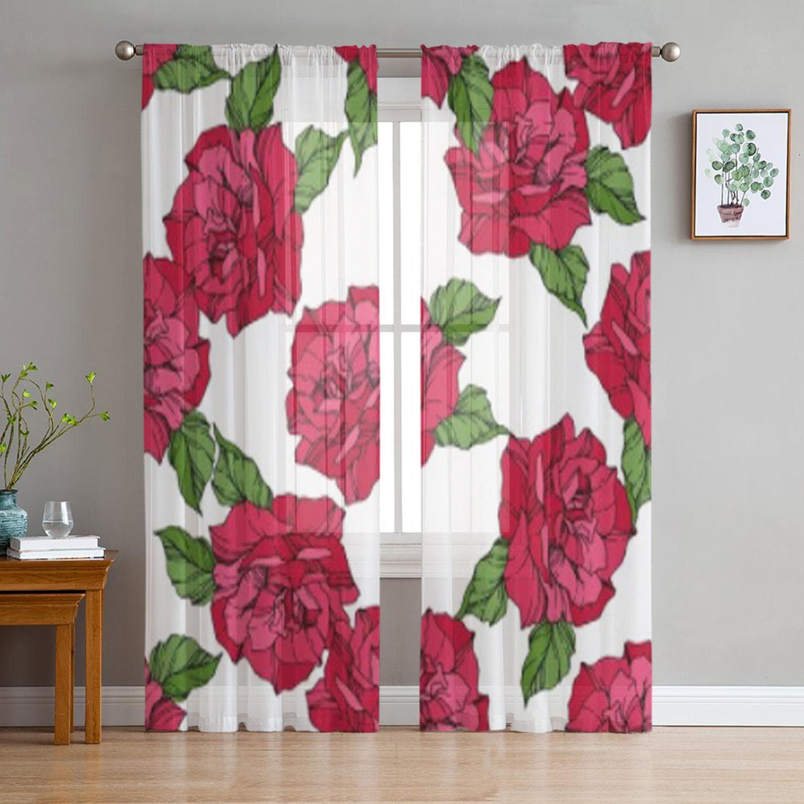 Wild Spring Leaf Sheer Curtains for Living Room Transparent Tulle Window Treatments Bedroom Kitchen Home Decor Veil Drapes 135W x 114H(cm)