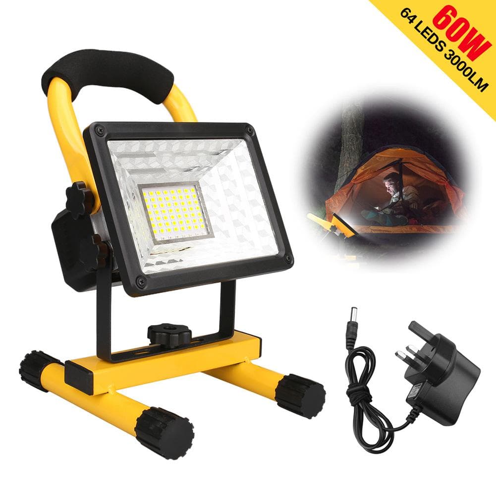 1/2pcs LED Rechargeable Portable Work Light 60W with Stand Waterproof Floodlight for Outdoor Camping Hiking Garage Emergency EU Plug 60W