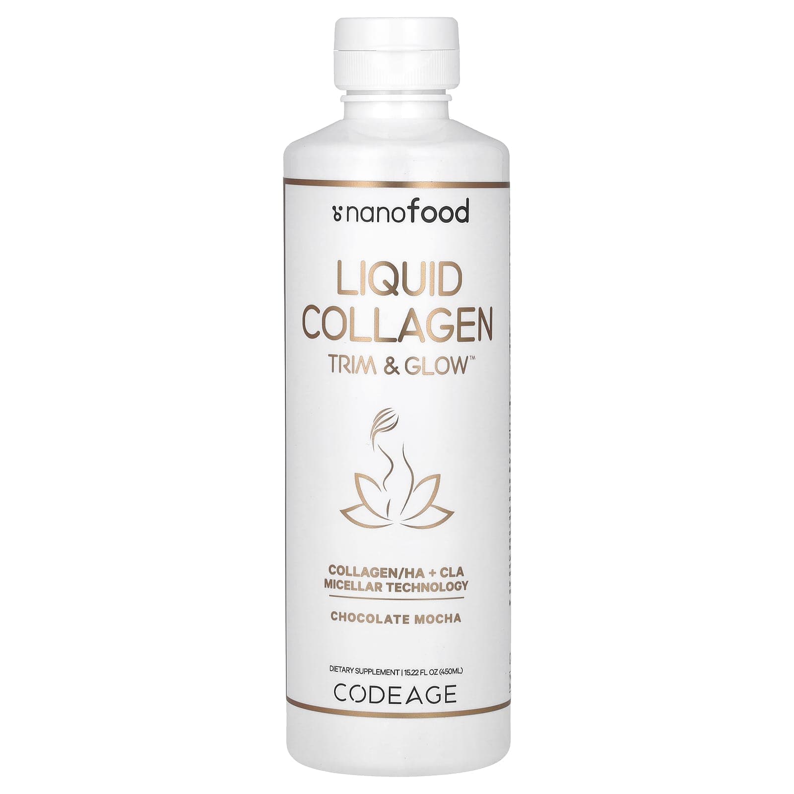 Codeage, Nanofood, Liquid Collagen, Trimming & Glow, Chocolate Mocha, 15.22 fl oz (450 ml)