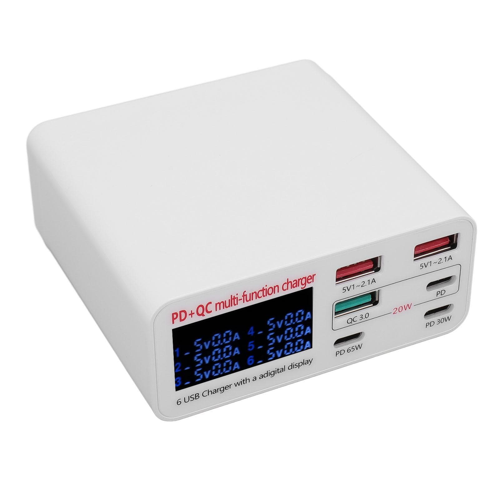 USB Fast Charging Station 100W 6 Port PD 65W QC3.0 Digital Display USB Charger Dock for MacBook Pro US Plug