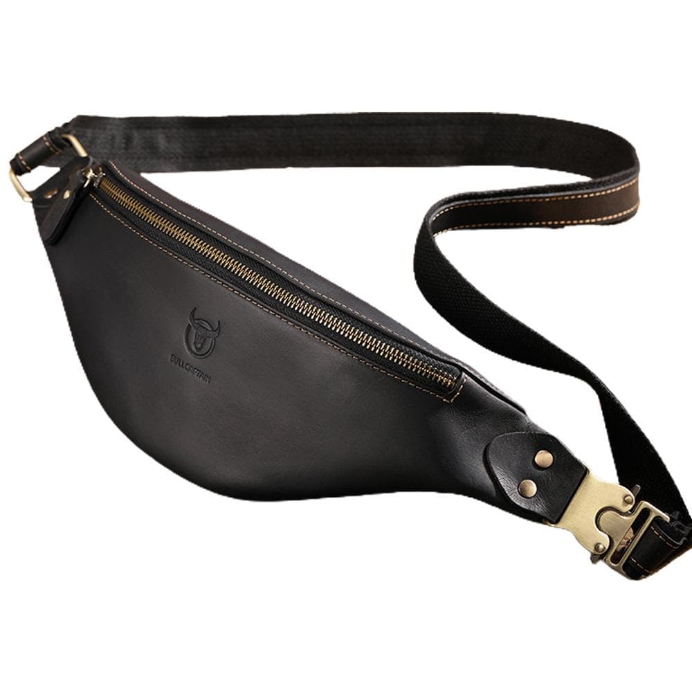 Genuine Leather Waist Pack Vintage Fanny Pack Men Cowhide Crossbody Belt Bag Shoulder Bag black