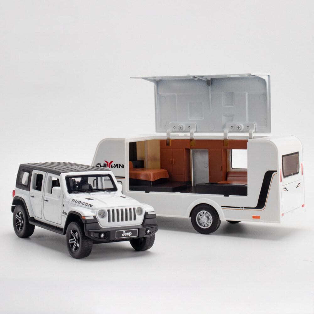 1/32 Scale Jeep Wrangler Trailer Alloy Car Model Diecast Car Sound Light Car Lovers Collection Kids Birthday Gift Metal Boys Toys 1/32-Size:33*7.5*6.5cm white