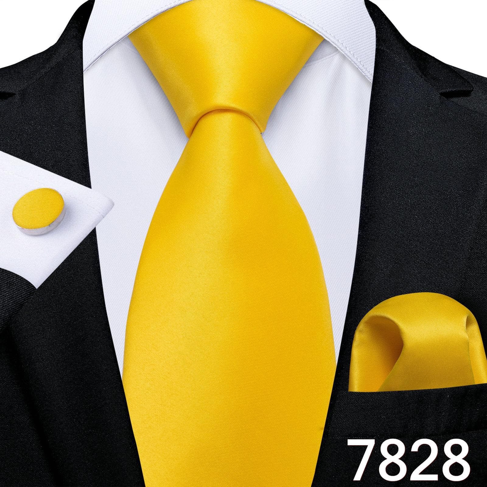 Luxury Gold Yellow Men's Necktie Set Striped Paisley Ties Silk Hanky Cufflinks for Business Set N-7828