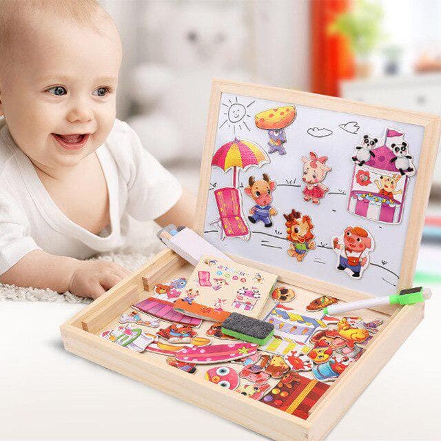 Wooden Magnetic Puzzles Educational Toys Puzzle Cognitive Pairing Beneficial Intelligence Magnetic Paste Face Feature Wooden Toy