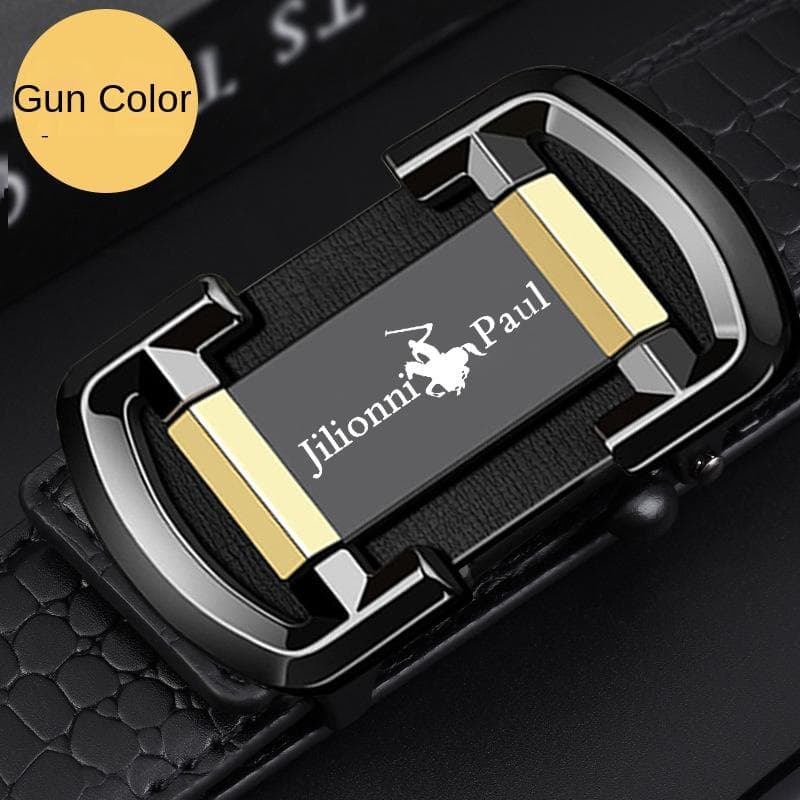 Men's Leather Belt Automatic Buckle Cattlehide Leather Fashion Business Elite Men's Pants Belt Versatile Casual Crocodile Pattern Belt 130cm