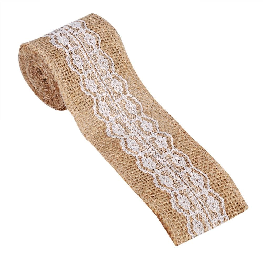 Natural Jute Burlap Ribbon With White Lace Rustic Style Wedding Party Craft Decoration #4