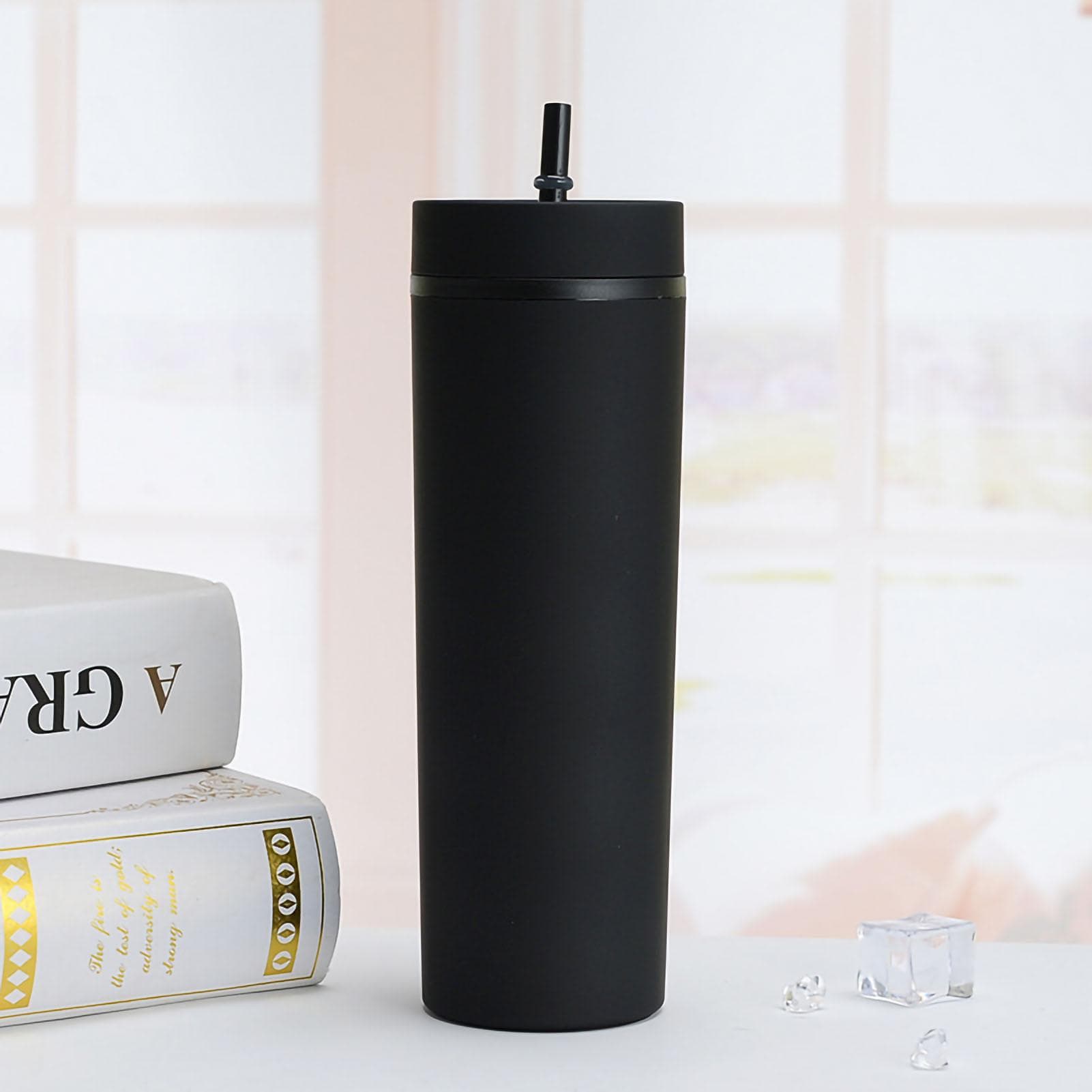 Straw Cup Colorful Plastic Simple Style Comfortable Hand Feeling Large Capacity Drinking Straw 16oz black