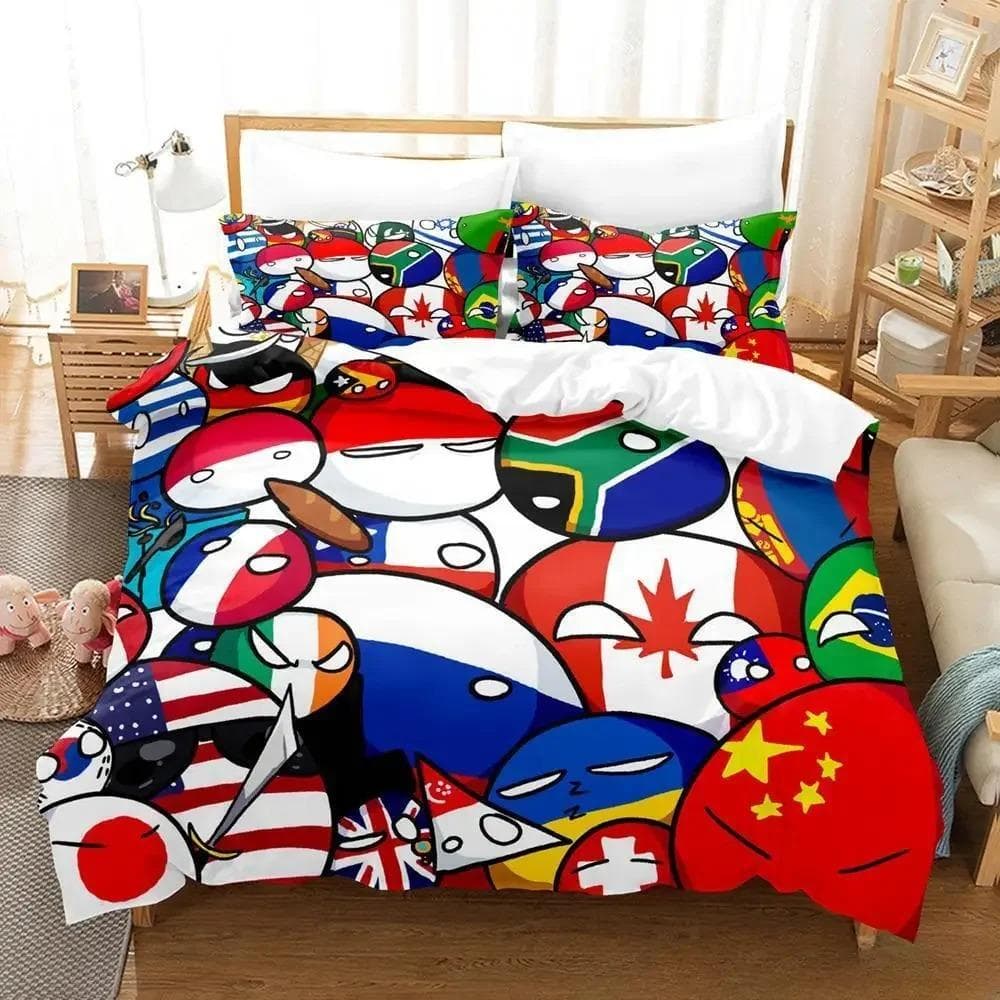New Countryball Polandballs Bedding Set Single Twin Full Queen King Size Bed Set Adult Kid Bedroom Duvet cover Sets Cartoon 70x133cm 2pcs