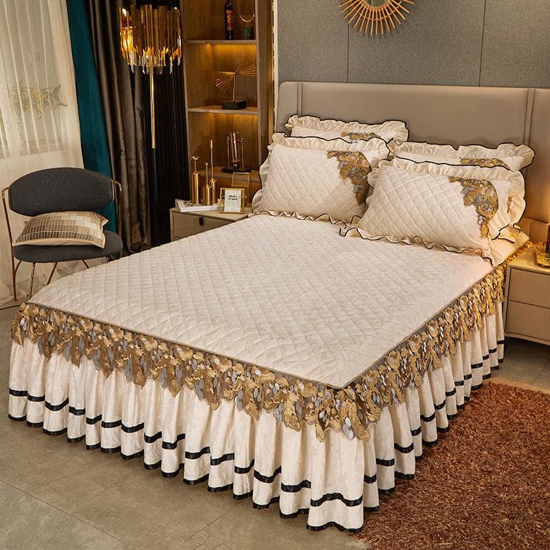Thickened Warm Bedspread on The Bed Luxury Skirt-style Bed Linen Set Queen Size Bedspread Embroidery Cotton Bedding Cover 180x200cm 1pc