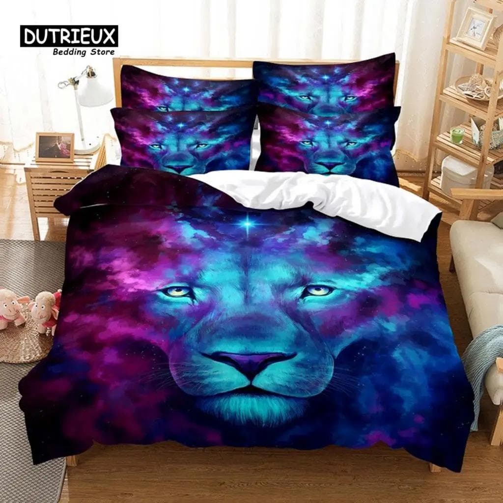 3pcs Duvet Cover Set, 3D Lion Bedding Set, Soft Comfortable Breathable Duvet Cover, For Bedroom Guest Room Decor 70x133cm 2pcs