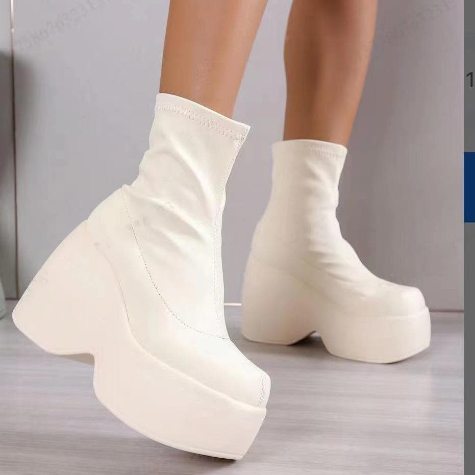 Gothic Style Sexy Elegant Chunky Platform Women Ankle Boots Walking Comfy Woman Shoes Platform Shoes 37 white