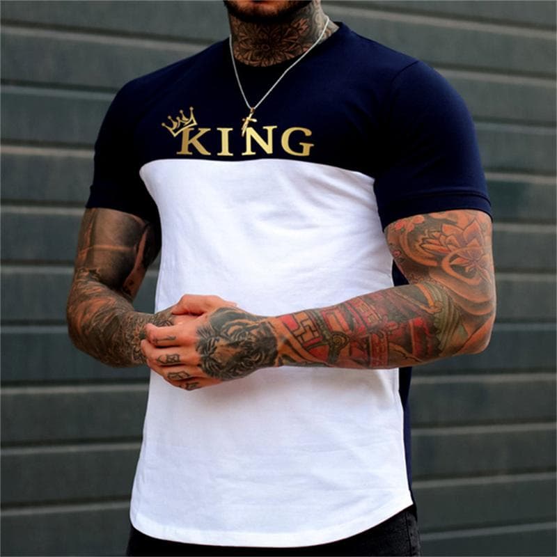 T-shirt For Men Letter King O-neck Men' Top Daily Casual Clothing Vintage Sportswear Loose Oversized Clothes Trend Short Sleeves 2XL
