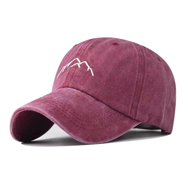 Unisex Washed Cotton Cap Mountain Embroidery Vintage Baseball Cap Men Women Adjustable Casual Outdoor Streetwear Sports Hat 56cm-60cm red