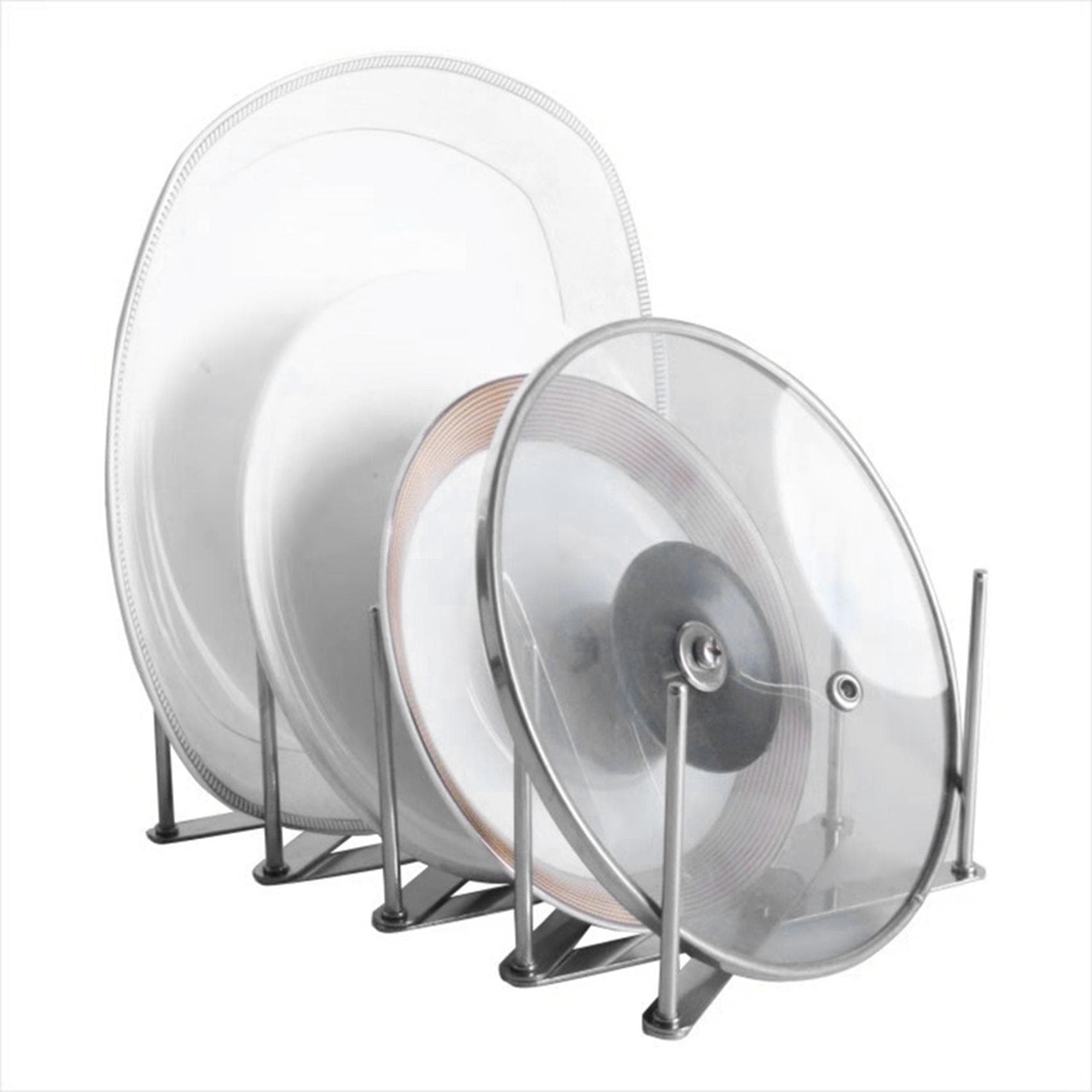 Kitchen Utensil Organizer Stainless Steel Pot Lid Plate Holder Rack 4 Sectional Adjustable Length Can Be Extended to 19