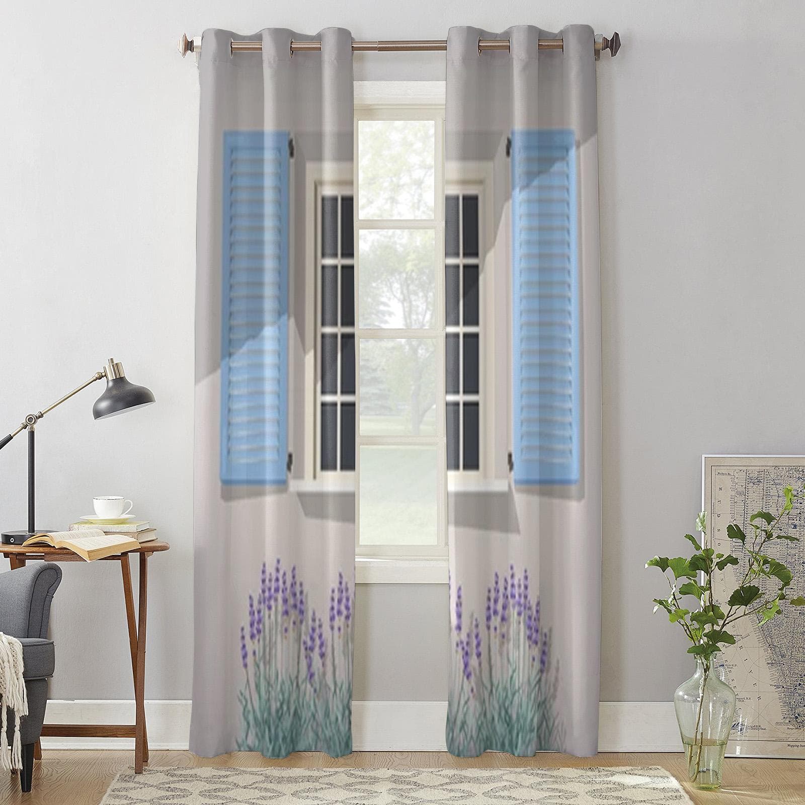 Lavender Under The Window Window Curtain For Kids Room Home Blinds Curtains For Living Room Bedroom Window Drapes 135W x 60H(cm) x1
