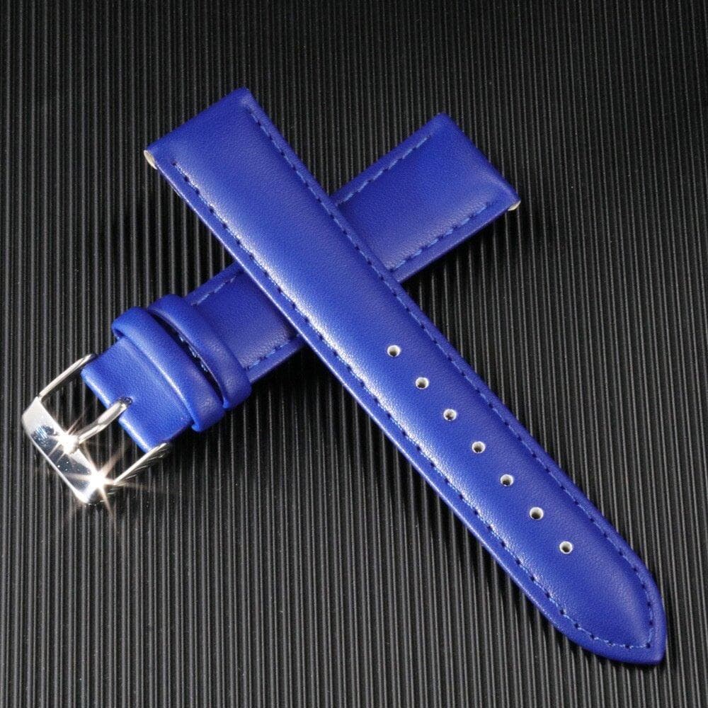 Genuine Leather Watch Strap 12mm 14mm 16mm 18mm 20mm 22mm 24mm plain weave Wristband Bracelet for Women 16mm blue