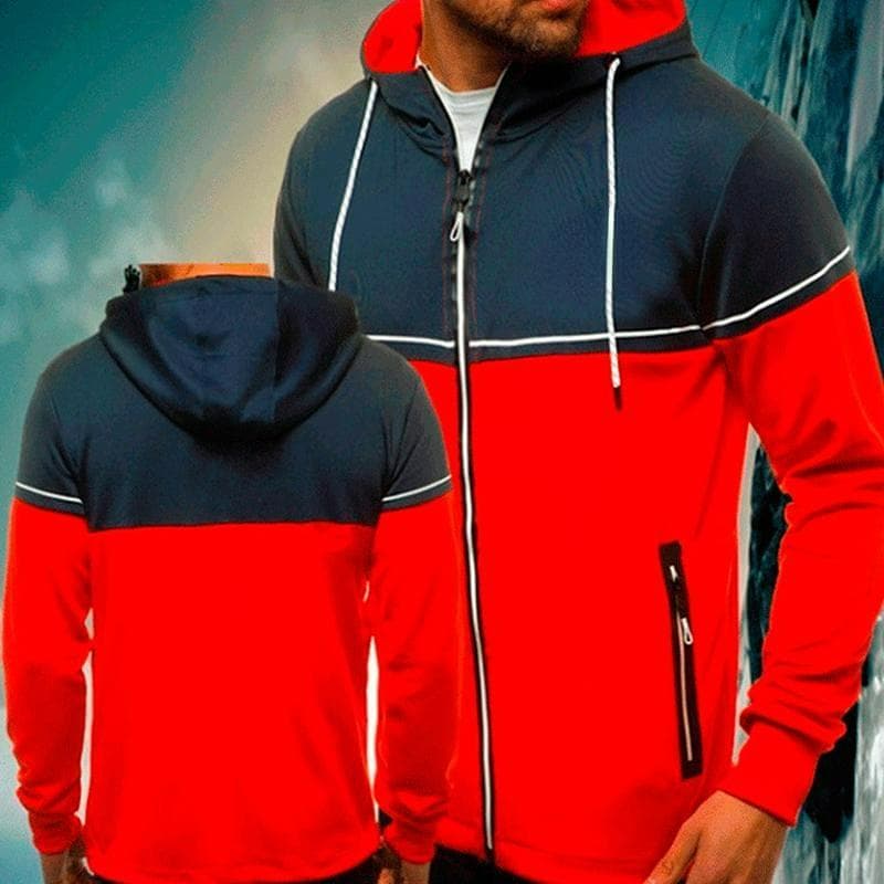 2024 Autumn and Winter New Men's Casual Cardigan Hooded Sweater Youth Color Matching Men's Jacket M red