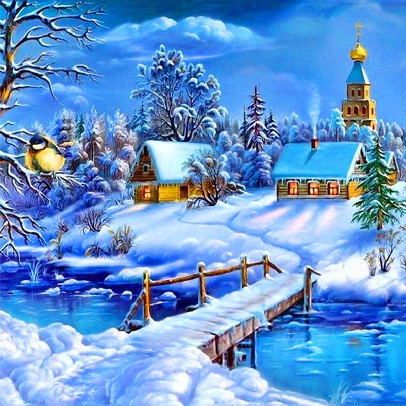 Diamond Painting Cross Stitch Mosaics Full Cover Embroidery  Snowy Scenery  Diamond Embroidery 30x30CM
