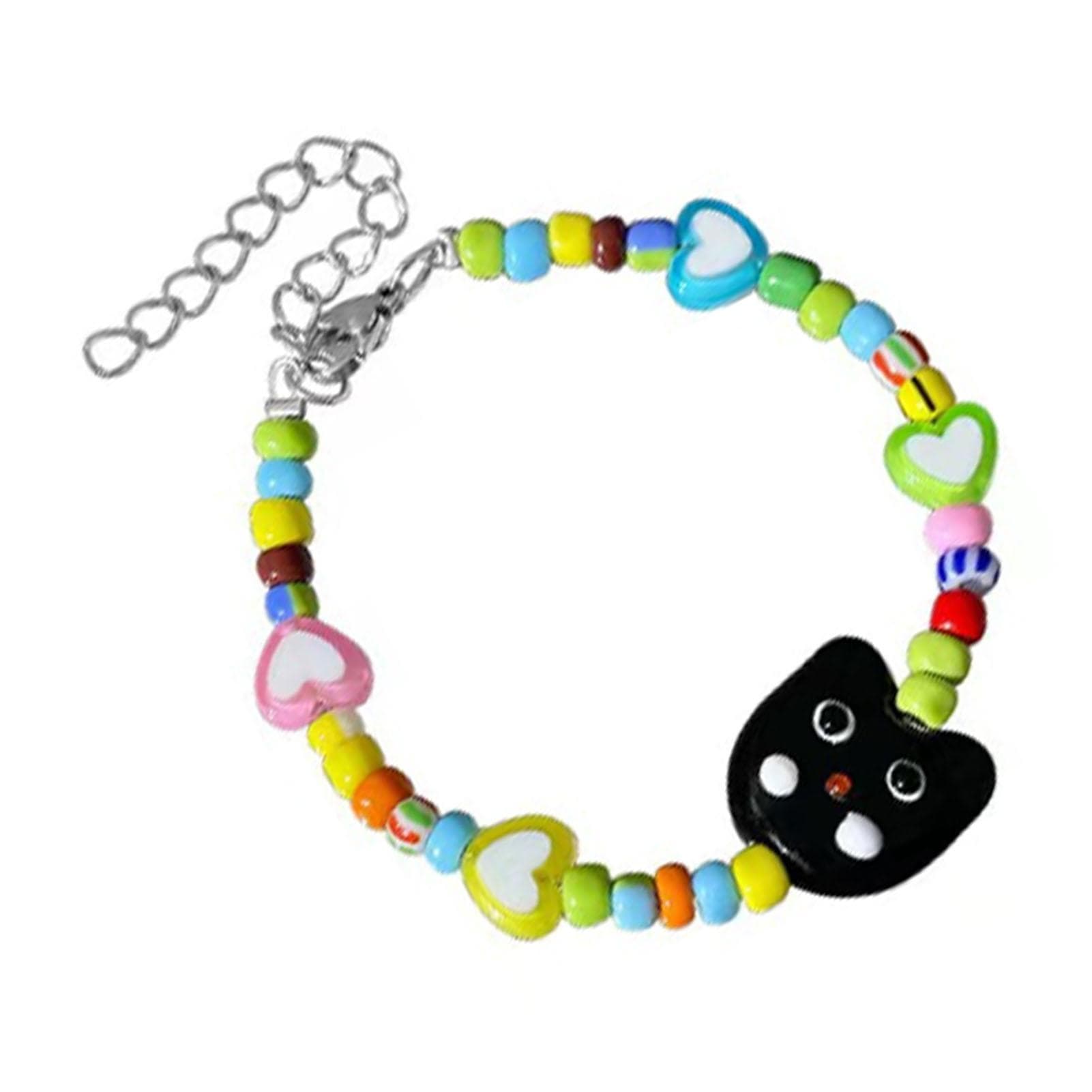 Beaded Bracelet Good Luck Colorful Tiny Adjustable Beaded Stretch Bracelet for Couple Bosom Friend black