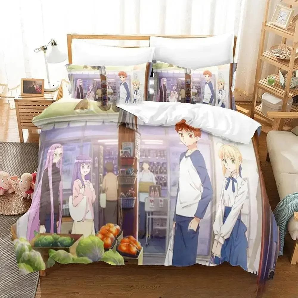 Anime Todays Menu for the Emiya Family Saber Bedding Set,Duvet Cover Bed Set Quilt Cover,King Queen Twin Size Boys Girls Adults 70x133cm 2pcs