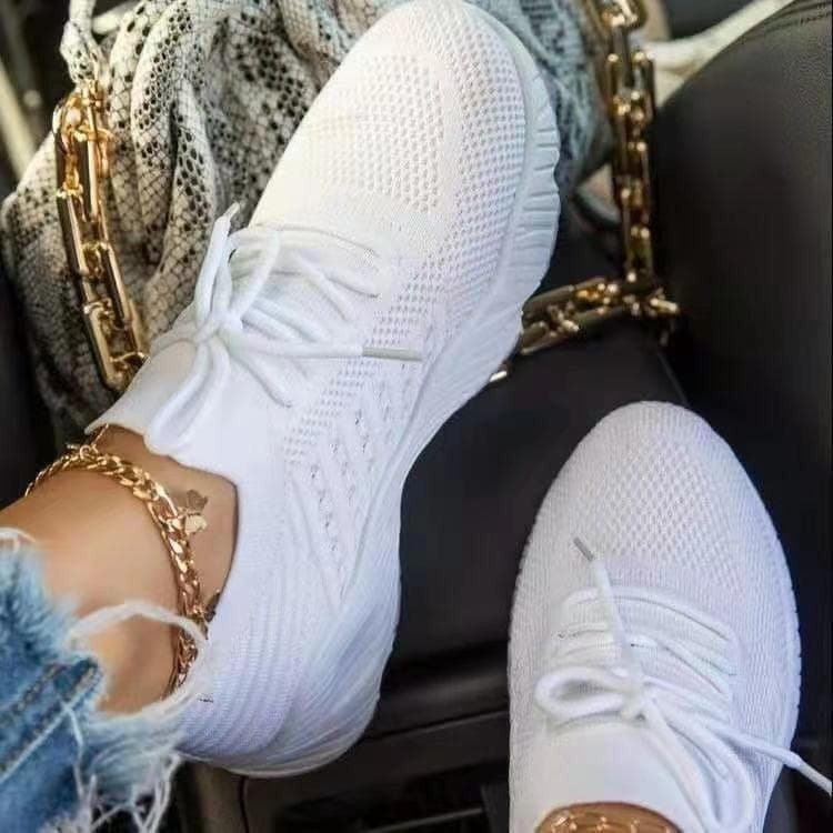 Mesh Breathable Women Casual Sneakers Lace-up Vulcanized Shoes Ladies Platform Sneakers Female Shoes Plus Size 42 white