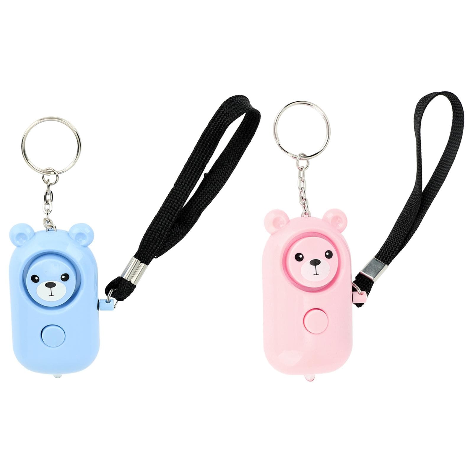 2PCS Safety Alarm Bear Style Emergency Alarms Keychain Protection Devices for Women Girls Kids blue/pink
