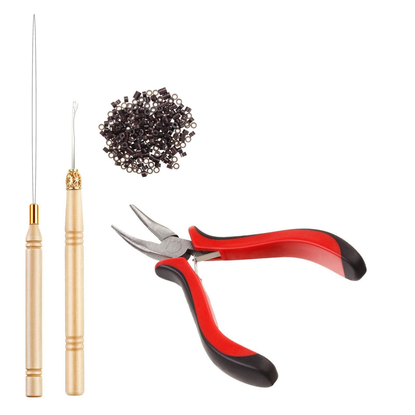 Wig Crochet Red Hook Plier Professional 200pcs Bead Metal Bent Wig Plier Kit for Hair Extension