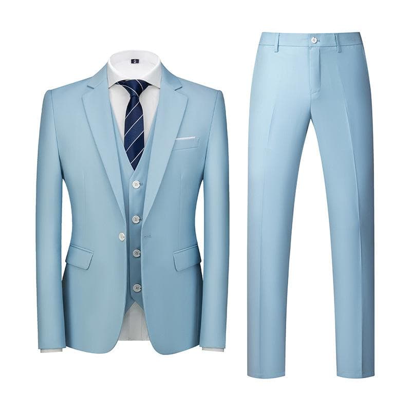 Formal Suit 3 Piece Set Suit for Men's Business Office Wedding Party Suit Blazer+Pant+Vest L sky blue