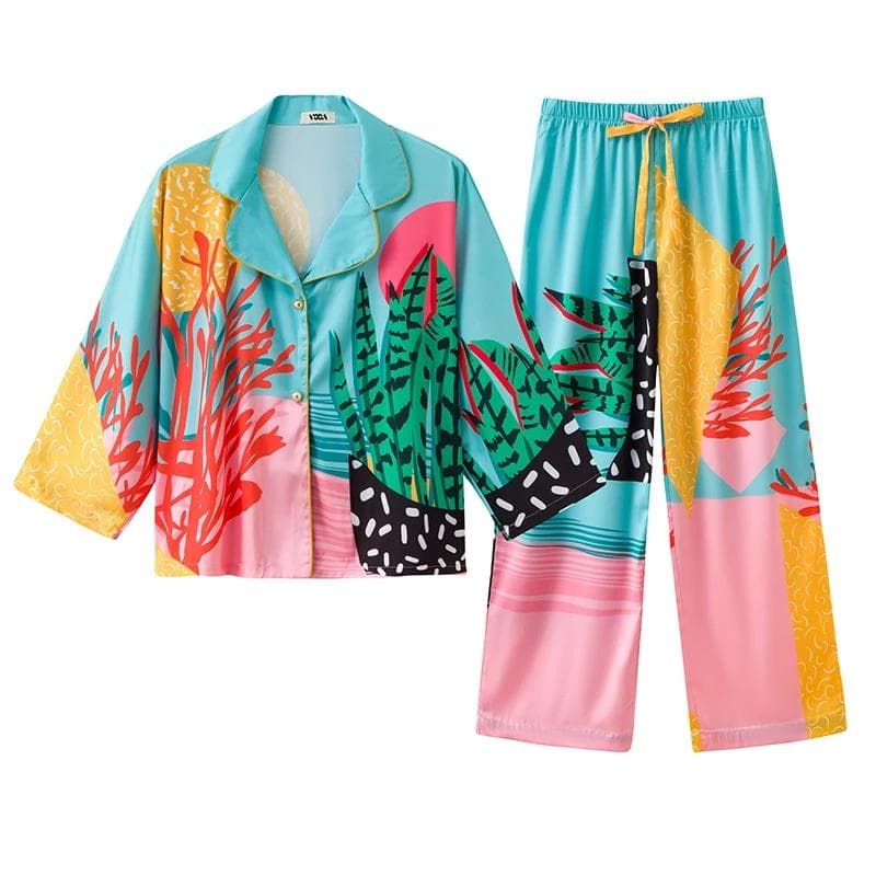 Autumn New Pajamas Set Women's Home Wear Long Sleeve Elastic Waist Temperament Sleepwear Two Piece Pajama Set XL