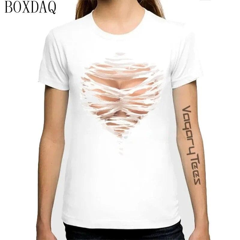 Women Summer Cool T-Shirts Sexy Perspective 3D boobs Print Short Sleeve Ladies T Shirt Summer O-Neck Breast Pattern Street Tops 5XL