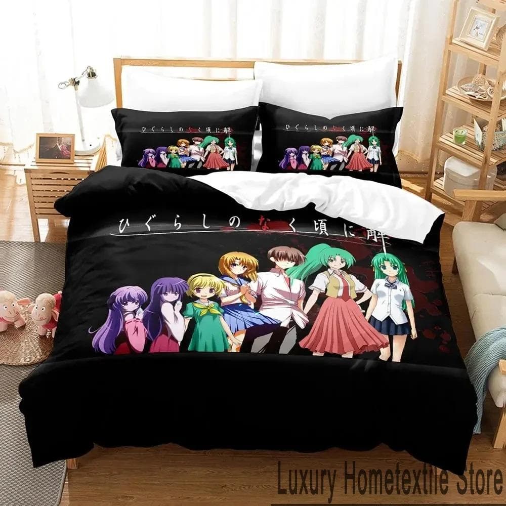 Anime Higurashi When They Cry Bedding Set 3D Duvet Cover Bed Set Quilt Cover Pillowcase Comforter king Queen Size Boys Adult 70x133cm 2pcs