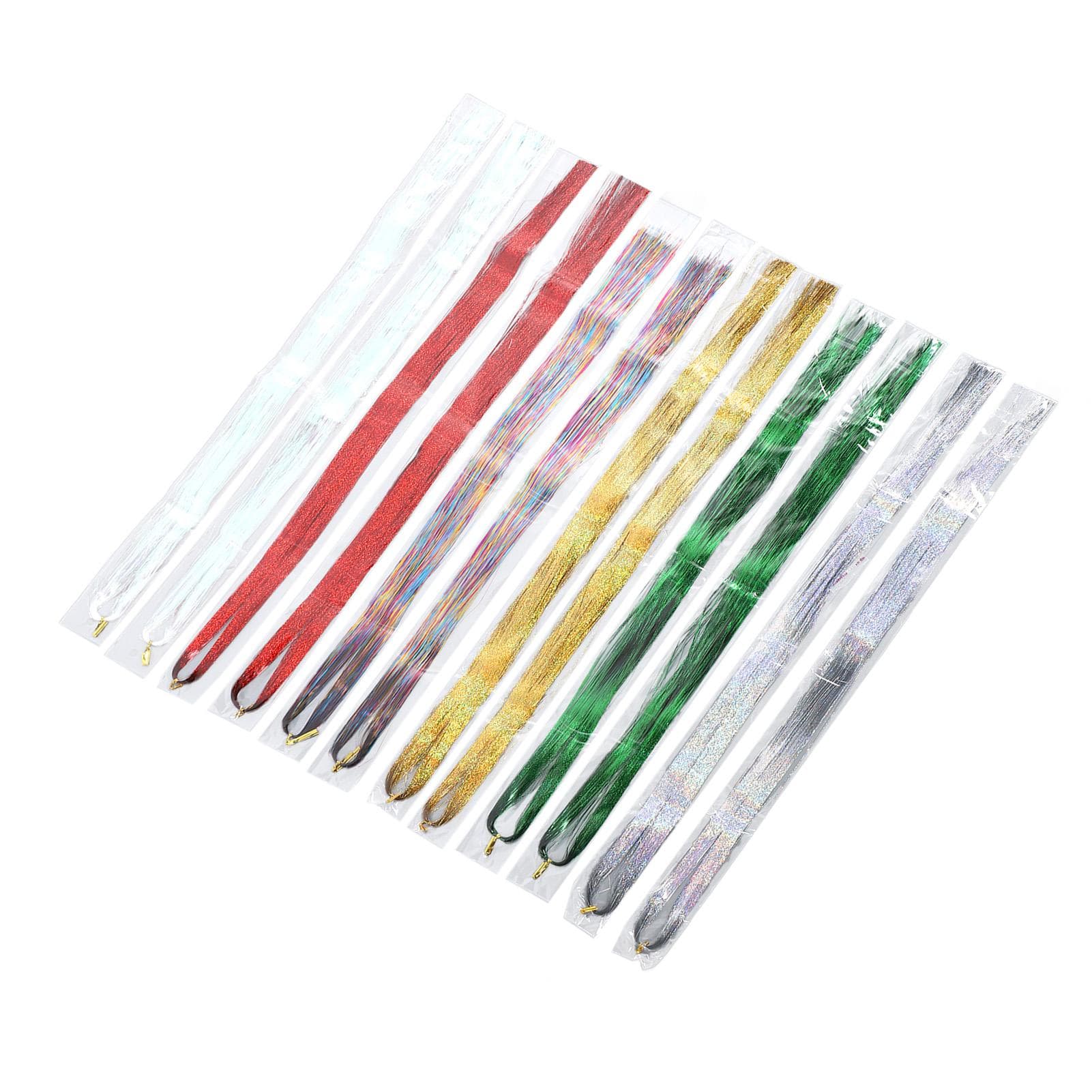 Hair Tinsel Kit 12 Pcs Colorful Glittering Hair Extensions Tinsel Strands with Crochet Hook Pliers