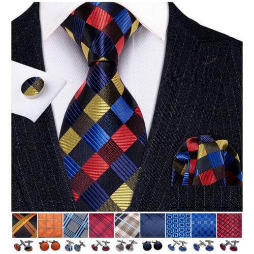 198 Colors Mens Silk Tie Black Blue Red Necktie Hanky Cufflinks Wedding 3PCS Set N-0423