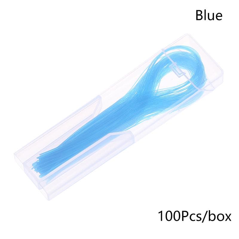 100Pcs Dental Floss Threader Dental Traction Line Oral For Crown Brace Bridge Implant Hoop Threading Braces Steel Traction blue