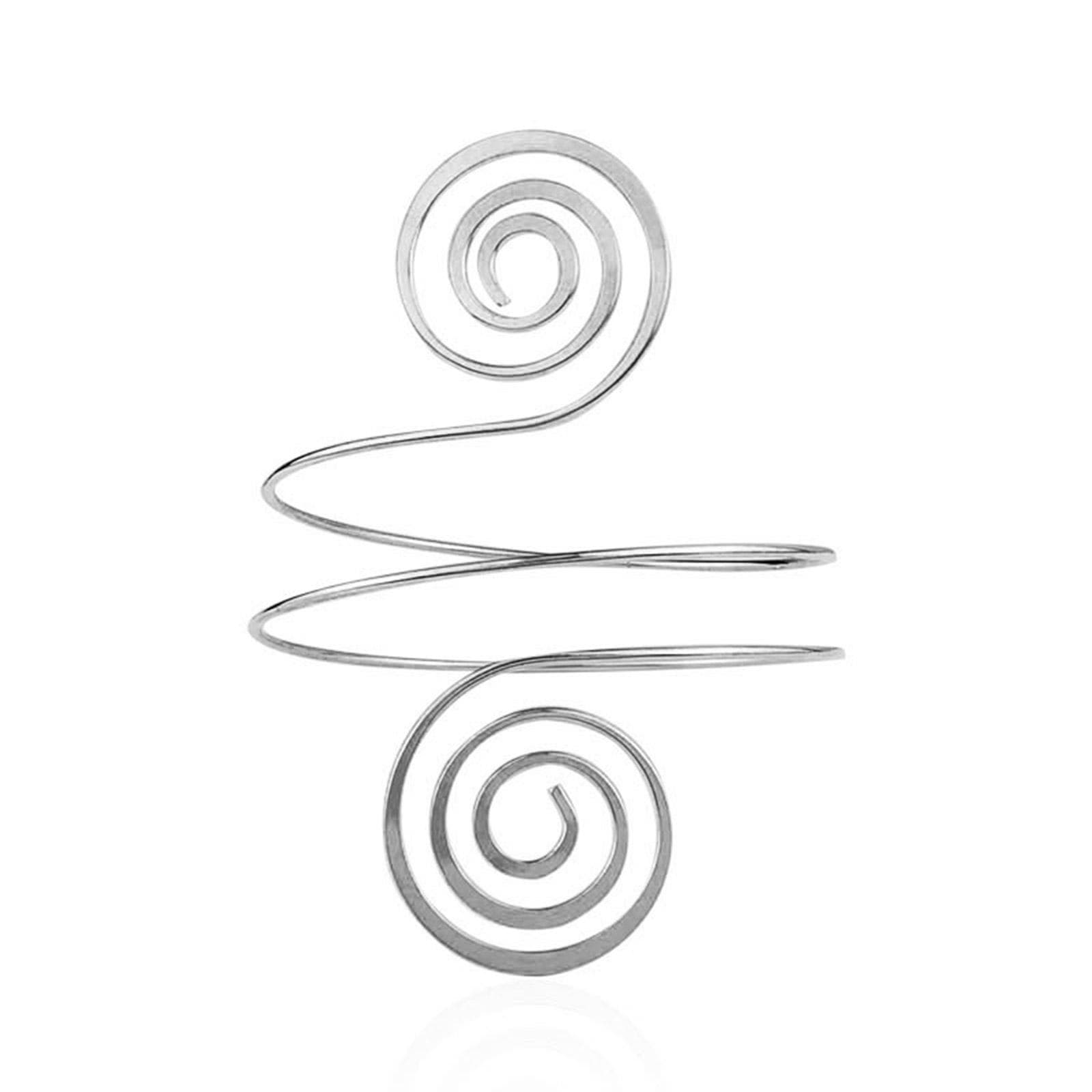 Upper Arm Bracelet Metal Coil Swirl Spiral Shape Armband Cuff Fashion Simple Arm Bangle Armlet Adjustable for Women Girl silver