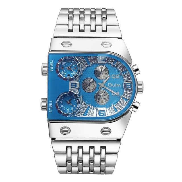 Luxury Men's Golden Quartz Military Watch with Three Time Zone Display